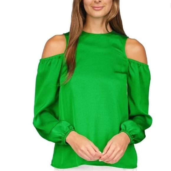 MICHAEL Michael Kors Women’s Satin Cold-Shoulder Top in Spring Green - Picture 1 of 8